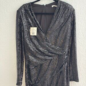 Black Stretch Sequin Knee Length Dress